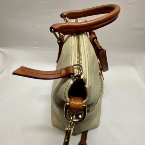 Dooney & Bourke Dillen Double Pocket Convertible Satchel Cream Pebbled Leather - Picture 15 of 16